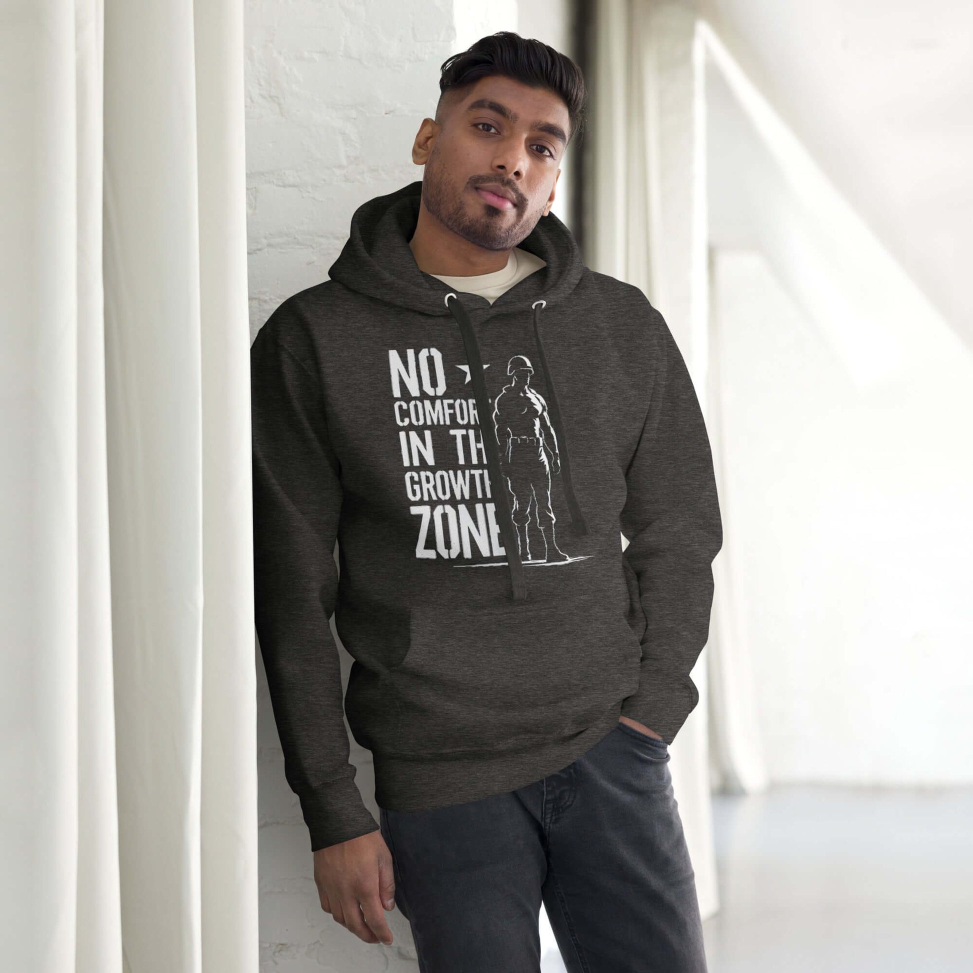 “No Comfort in the Growth Zone” Premium Hoodie – Mental Toughness Series for athletes | PeakFit Apparel