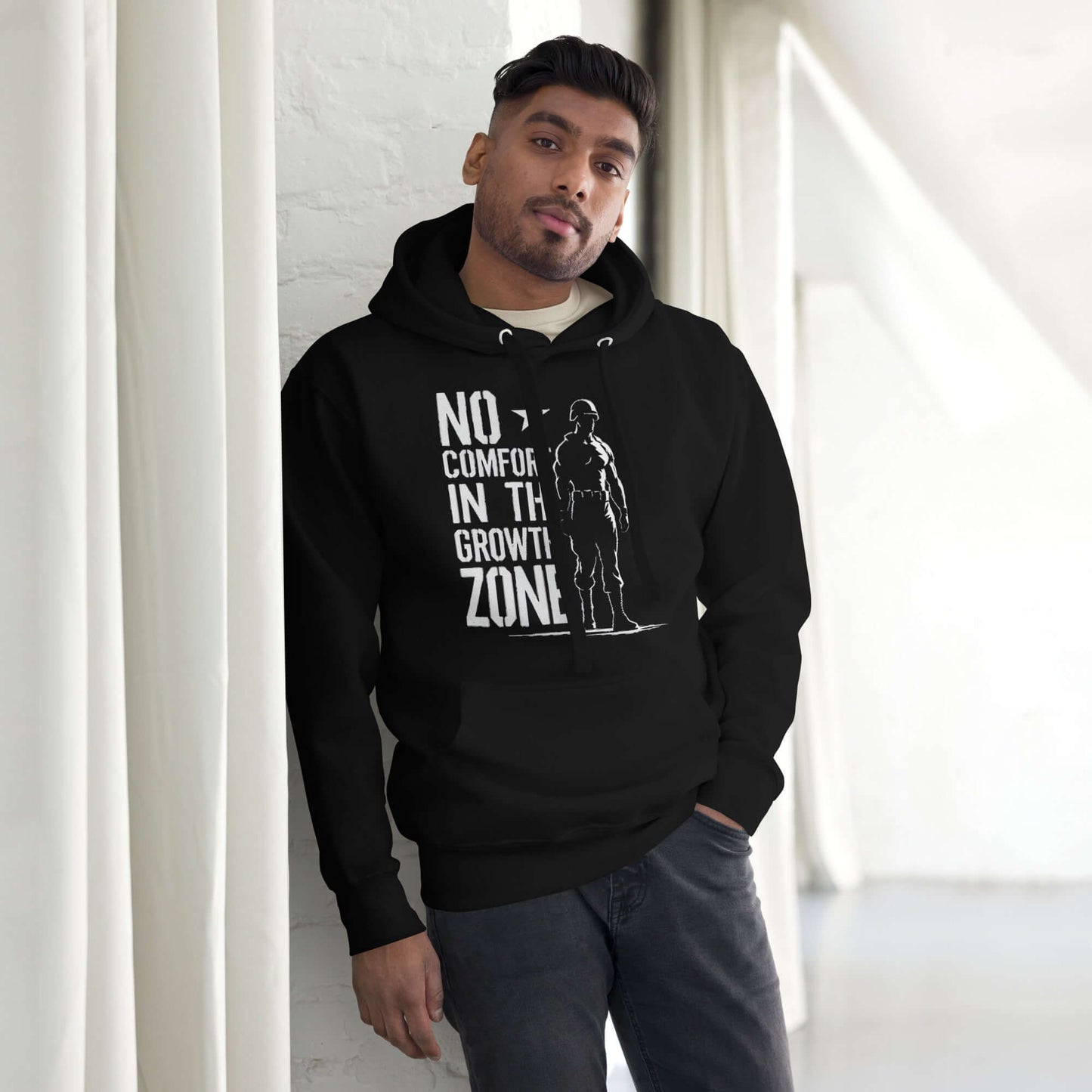 “No Comfort in the Growth Zone” Premium Hoodie – Mental Toughness Series for athletes | PeakFit Apparel