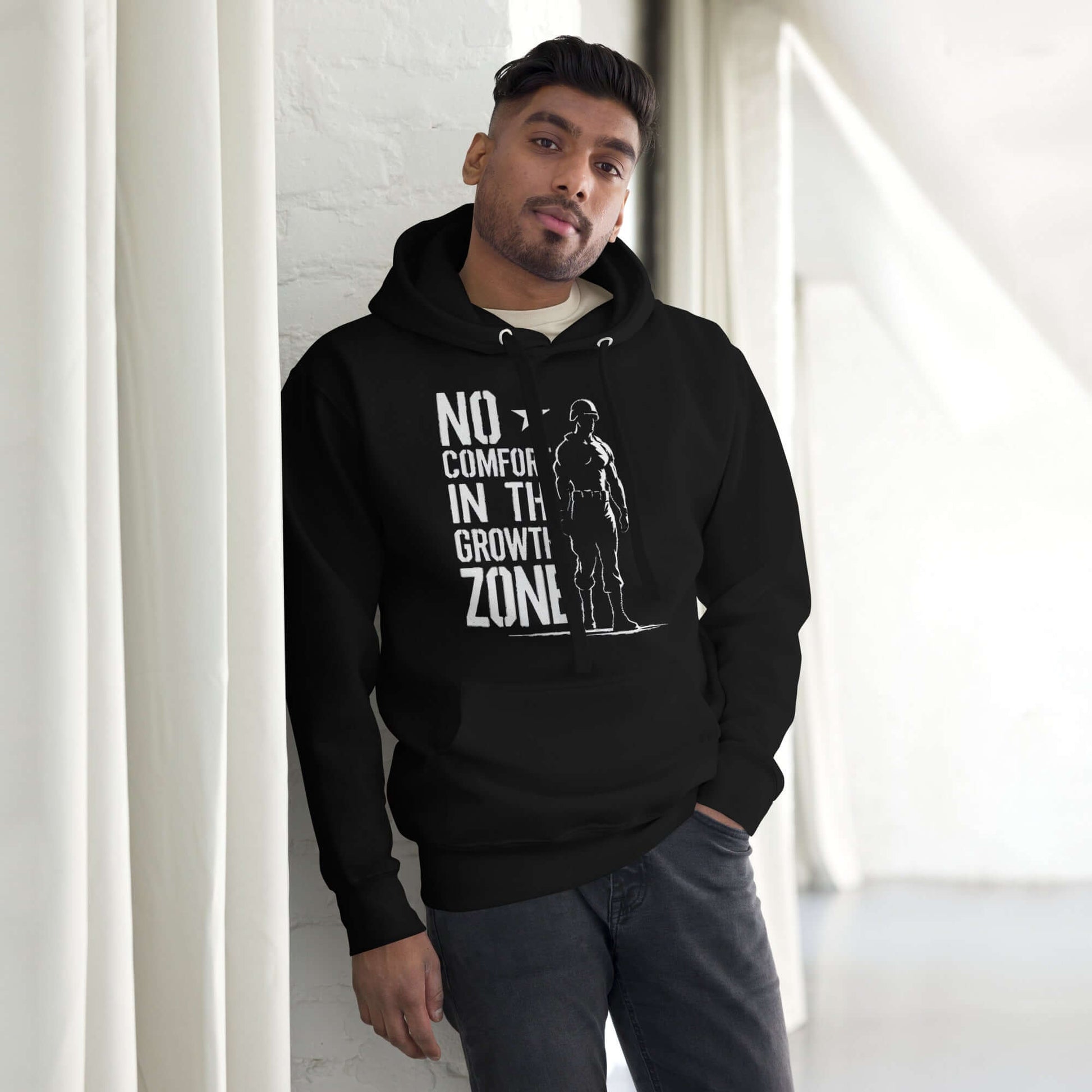 “No Comfort in the Growth Zone” Premium Hoodie – Mental Toughness Series for athletes | PeakFit Apparel