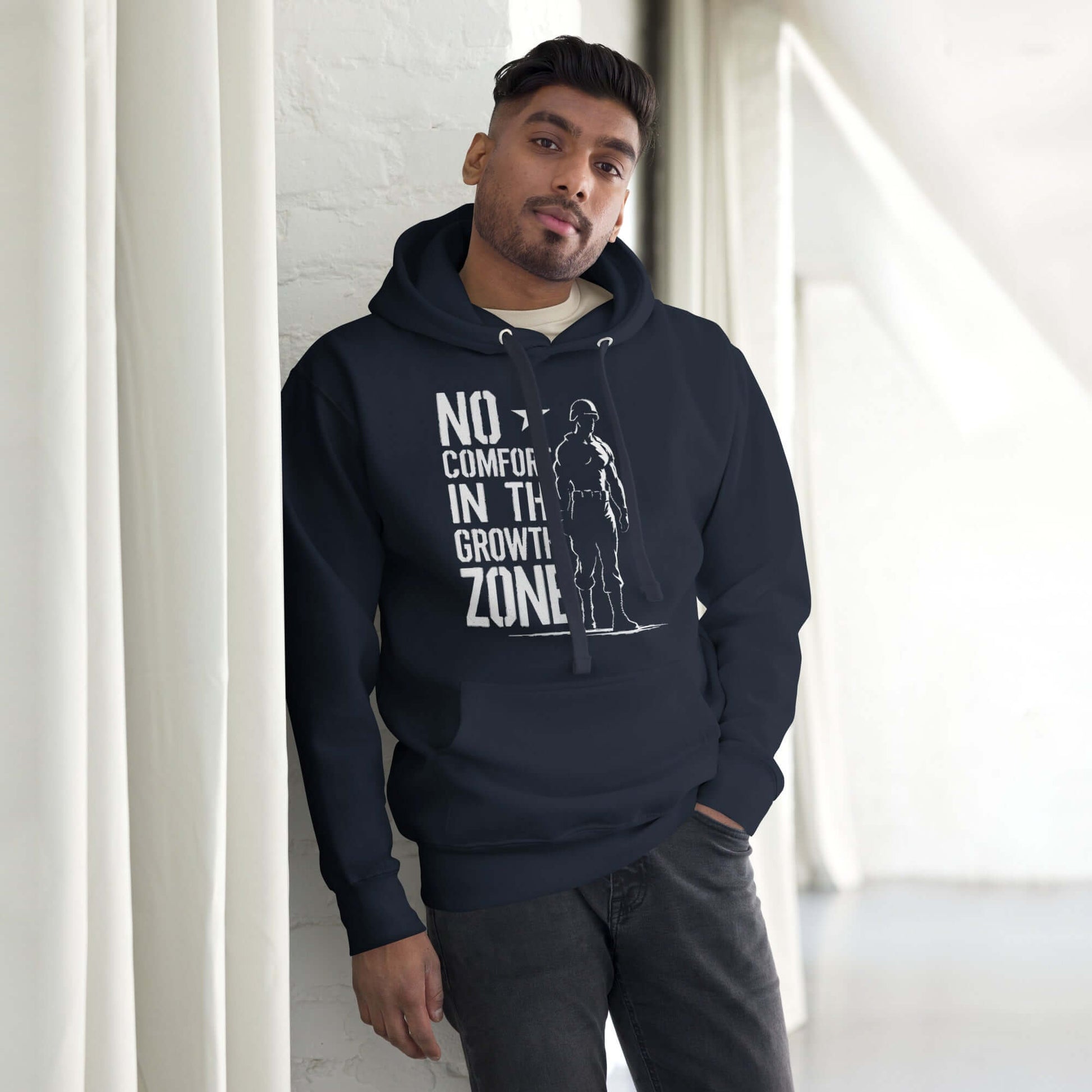 “No Comfort in the Growth Zone” Premium Hoodie – Mental Toughness Series for athletes | PeakFit Apparel