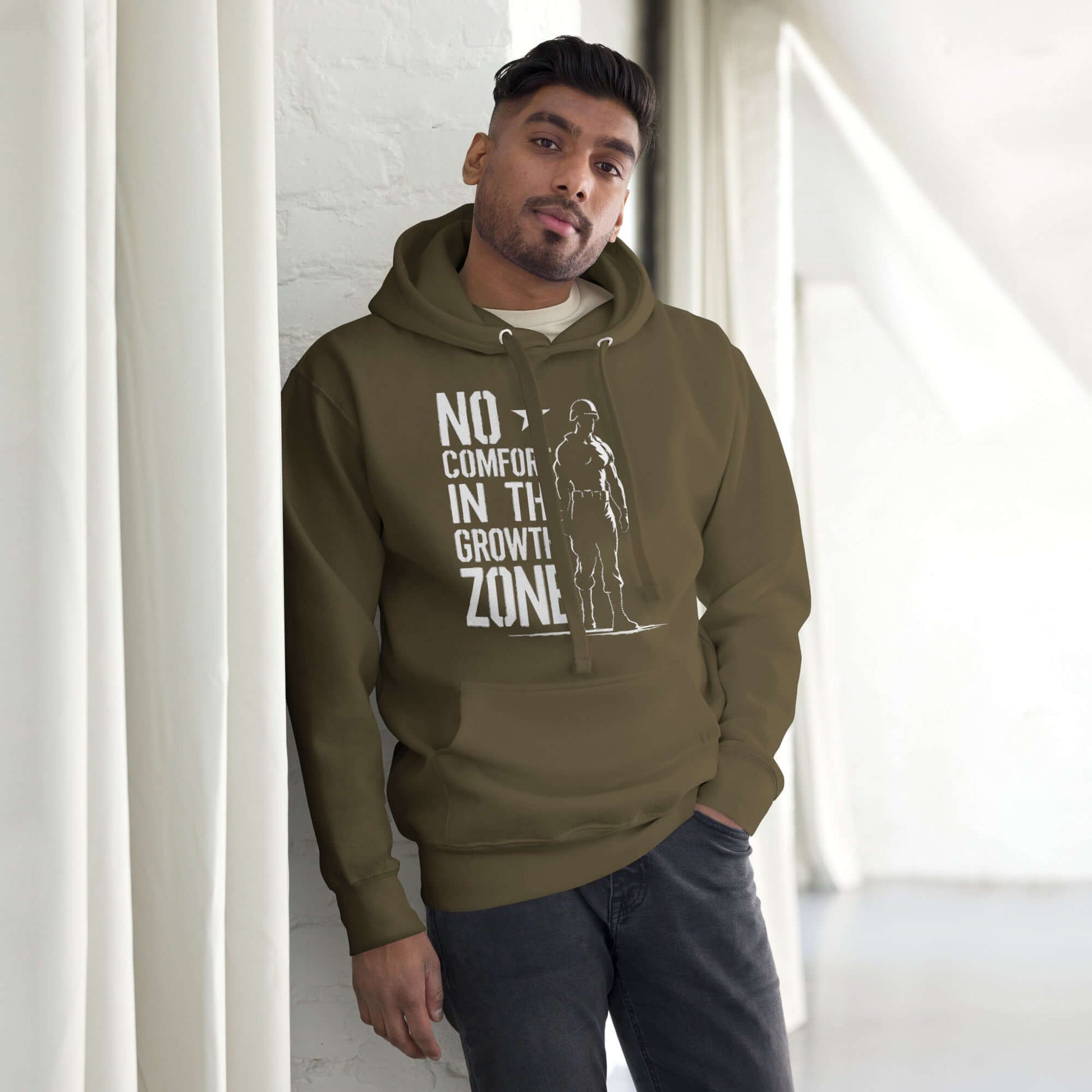 “No Comfort in the Growth Zone” Premium Hoodie – Mental Toughness Series for athletes | PeakFit Apparel